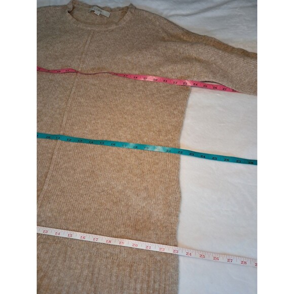 LOFT Size L Wool Blend Long Sleeve Crew Neck Reverse Seam Tunic Sweater Brown - Picture 6 of 10